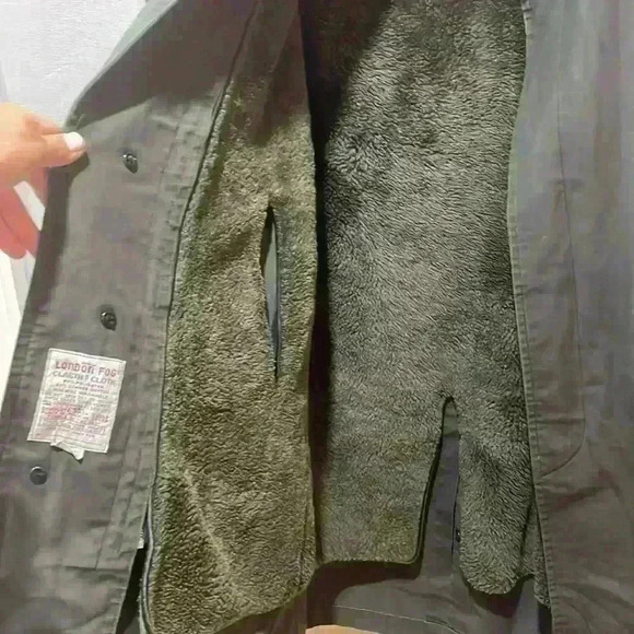 London Fog Men Sz 40 Long Trench Rain Coat Jacket Removable Lining Forest Green - Picture 4 of 9